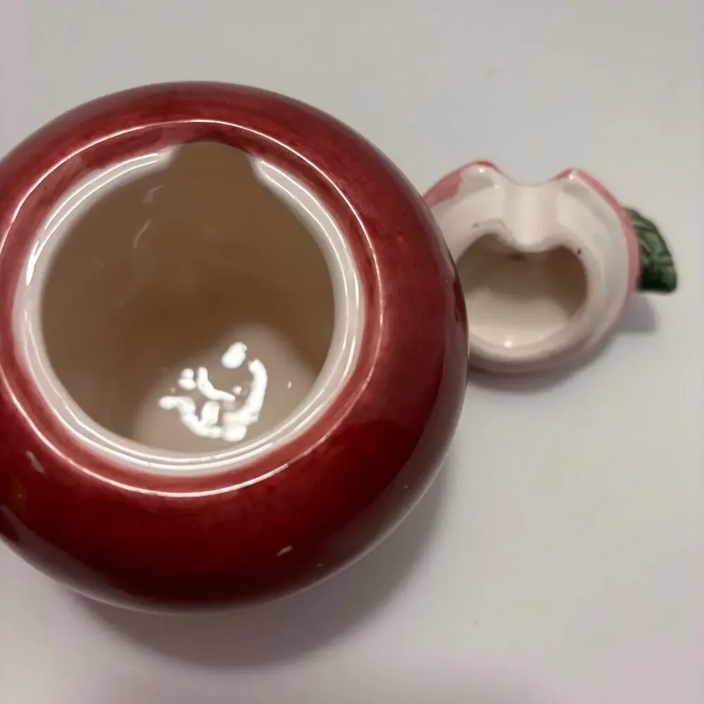 Vintage Red Apple Creamer and Covered Sugar Bowl Set Hand Painted